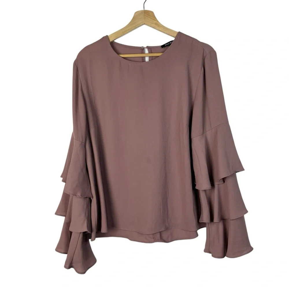 Boutique Basic Model Mauve Pink Tiered Long Sleeve Blouse L